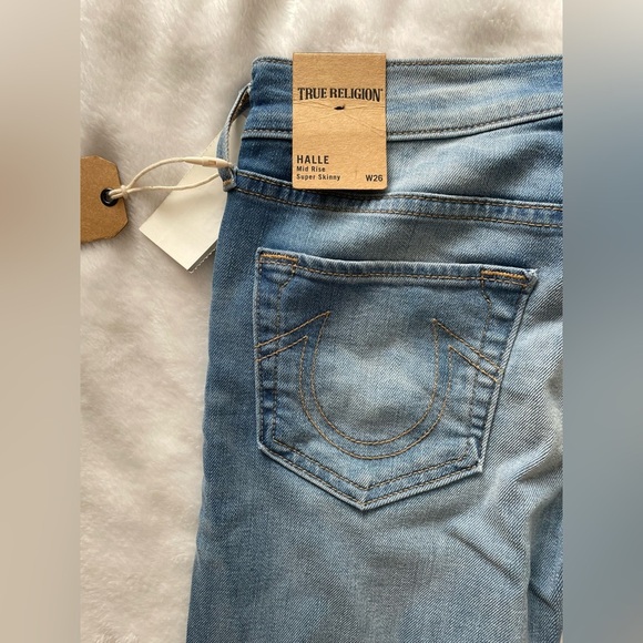 True Religion Blue Skinny Jeans with Contrast Stitching - Picture 6 of 7